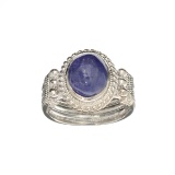 APP: 0.9k Fine Jewelry 3.17CT Oval Cut Violet Tanzanite And Sterling Silver Ring