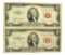 (2) 1953 $2 U.S. Red Seal Notes