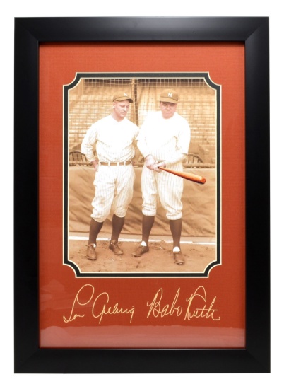 Rare Plate Signed Babe Ruth And Lou Gehrig Photo Great Memorabilia