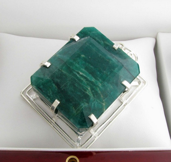 APP: 16.6k Fine Jewelry Designer Sebastian 389.96CT Emerald Cut Emerald and Sterling Silver Pendant