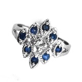 Fine Jewelry Designer Sebastian 0.40CT Blue Sapphire And Topaz  Platinum Over Sterling Silver Ring