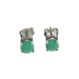 APP: 0.5k Fine Jewelry 1.52CT Round Cut Green Emerald And Sterling Silver Earrings