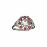 APP: 0.8k Fine Jewelry 0.15CT Round Cut Ruby And Topaz Platinum Over Sterling Silver Ring