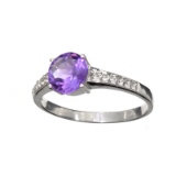 1.00CT Round Cut Purple Amethyst Quartz And Colorless Topaz Platinum Over Sterling Silver Ring