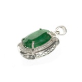 APP: 1k Fine Jewelry 11.00CT Oval Cut Green Beryl/White Sapphire And Sterling Silver Pendant