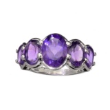 APP: 1.2k Fine Jewelry 3.90CT Oval Cut Purple Amethyst Quartz And Platinum Over Sterling Silver Ring