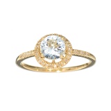 Designer Sebastian 14KT Gold 0.86CT Round Cut Aquamarine and 0.06CT Round Brilliant Cut Diamond Ring