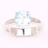 2.66CT One Round Cut Blue Topaz And 0.15CT Twelve Round White Topaz 925 Sterling Silver Ring