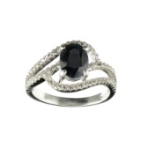 APP: 0.8k Fine Jewelry 1.40CT Blue Sapphire And Colorless Topaz Platinum Over Sterling Silver Ring
