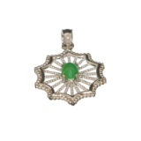 APP: 0.2k Fine Jewelry 0.38CT Cabochon Cut Green Emerald And Sterling Silver Pendant