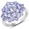 APP: 1.5k 2.78CT  27 Prong Set Tanzanite And 2 Round White Topaz 925 Sterling Silver Ring