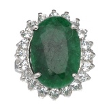 APP: 2k Fine Jewelry Designer Sebastian, 9.98CT Green Emerald And White Topaz Sterling Silver Ring