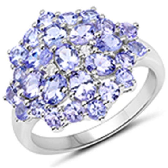 APP: 1.5k 2.78CT  27 Prong Set Tanzanite And 2 Round White Topaz 925 Sterling Silver Ring