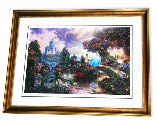 Rare Thomas Kinkade Original Ltd Edt Lithograph Plate Signed Framed 'Cinderella Wishes Upon a Dream'