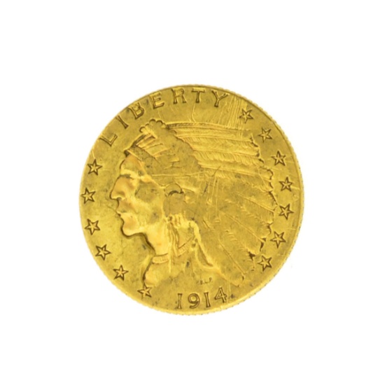 *1914 $2.50 U.S. Indian Head Gold Coin (JG)