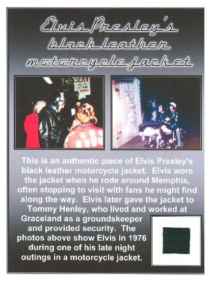 Extremely Rare Elvis Presley Black Biker Jacket Swatch with Certificate