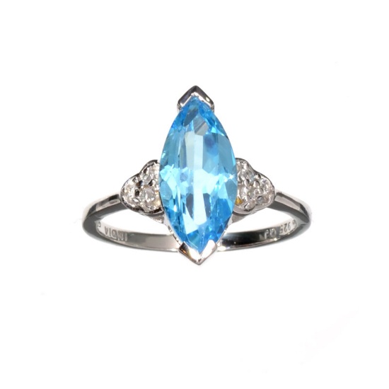 APP: 0.4k Fine Jewelry 3.63CT Blue Topaz And White Sapphire Sterling Silver Ring