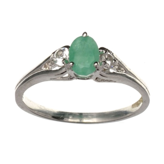 Designer Sebastian 0.32CT Green Beryl Emerald And Topaz Platinum Over Sterling Silver Ring
