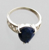 APP: 1.2k Fine Jewelry Designer Sebastian 3.92CT Pear Cut Blue Sapphire and Sterling Silver Ring
