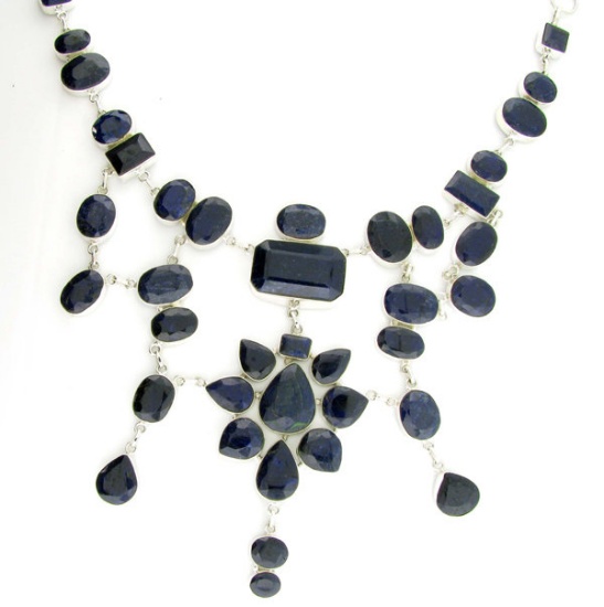 458.04CT Mixed Cut Blue Sapphire and Sterling Silver Necklace