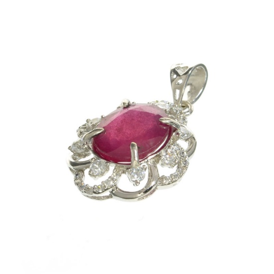 APP: 2.1k Fine Jewelry 5.00CT Oval Cut Ruby And White Sapphire Sterling Silver Pendant