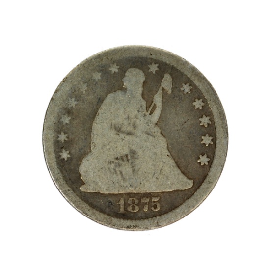 1875 Liberty Seated Quarter Dollar Coin