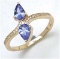 *Fine Jewelry 14K Gold, 2.55CT Tanzanite Pears And White Round Diamond Ring (Q-R19236TANWD-14KY)