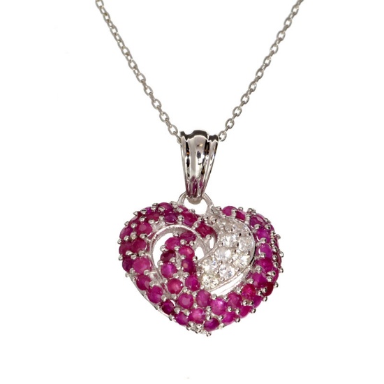 APP: 1.5k Fine Jewelry 2.70CT Round Cut Red Ruby And White Sapphire Sterling Silver Pendant W Chain