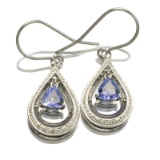 APP: 2.4k Fine Jewelry 1.00CT Tanzanite And Diamond Platinum Over Sterling Silver Earrings