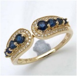 *Fine Jewelry 14K Gold, 2.53CT Blue Sapphire And White Round Diamond Ring (Q-R19321BSAPHWD-14KY)