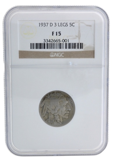 1937-D NGC F15 3 Leg Buffalo Nickel Coin - Very Rare - (JG PS)