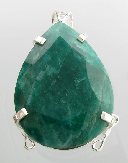 APP: 13.8k Fine Jewelry Designer Sebastian 333.26CT Pear Cut Emerald and Sterling Silver Pendant