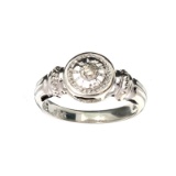 APP: 0.8k Fine Jewelry 0.05CT Round Cut Diamond And Platinum Over Sterling Silver Ring