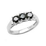 *Fine Jewelry 1.19CT Round Cut Black Diamond And Sterling Silver W Rhodium Ring