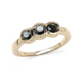 *Fine Jewelry 1.16CT Round Cut Black Diamond And Sterling Silver, 14K Gold Over Lay Ring
