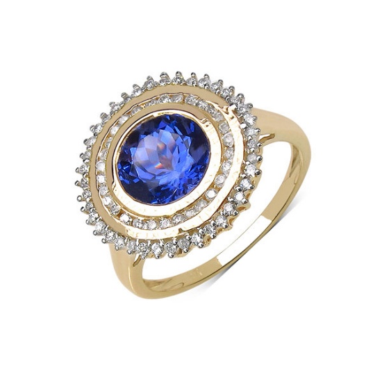 APP: 7.1k *Fine Jewelry 14 kt. Gold, 2.22CT Round Cut Tanzanite And Diamond Ring