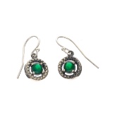 Fine Jewelry Designer Sebastian, Emerald And White Sapphire Sterling Silver Earrings