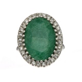 Fine Jewelry Designer Sebastian, Emerald And White Sapphire Sterling Silver Ring