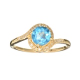 Designer Sebastian 14KT Gold 1.09CT Blue Topaz and 0.08CT Round Brilliant Cut Diamond Ring