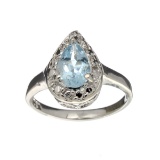 Fine Jewelry Designer Sebastian, Aquamarine And White Sapphire Sterling Silver Ring