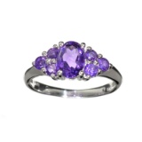 Fine Jewelry 4.00CT Mixed Cut Purple Amethyst Quartz And Platinum Over Sterling Silver Ring