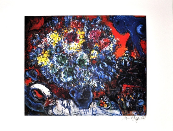 MARC CHAGALL (After) Bouquet de Fleurs et Amants Print, I40 of 500