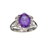 APP: 0.5k Fine Jewelry 3.14CT Purple Amethyst And White Sapphire Sterling Silver Ring