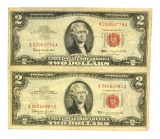 Rare (2) 1963 $2 U.S. Red Seal Notes