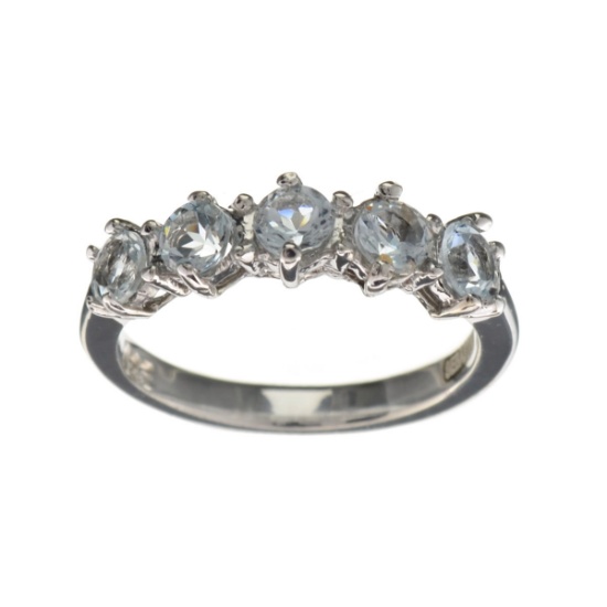 APP: 0.7k Fine Jewelry Designer Sebastian, 0.95CT Round Cut Aquamarine And Sterling Silver Ring