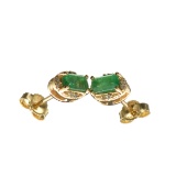 14KT Gold 0.58CT Rectangular Cut Emerald and 0.05CT Round Brilliant Cut Diamond Earrings