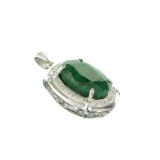APP: 1k Fine Jewelry 12.00CT Oval Cut Green Beryl And White Sapphire Sterling Silver Pendant