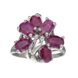 APP: 0.8k Fine Jewelry Designer Sebastian, 3.12CT Oval Cut Ruby And Sterling Silver Cluster Ring
