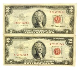 Rare (2) 1953 $2 U.S. Red Seal Notes