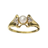 APP: 1k Fine Jewelry 10kt. Yellow/White Gold Round Cut Akoya Pearl And Diamond Ring